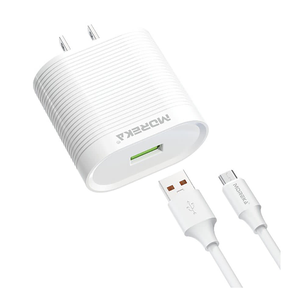 Cargador Moreka MR1245 2.4A Puerto USB incluye Cable Micro USB 1M3