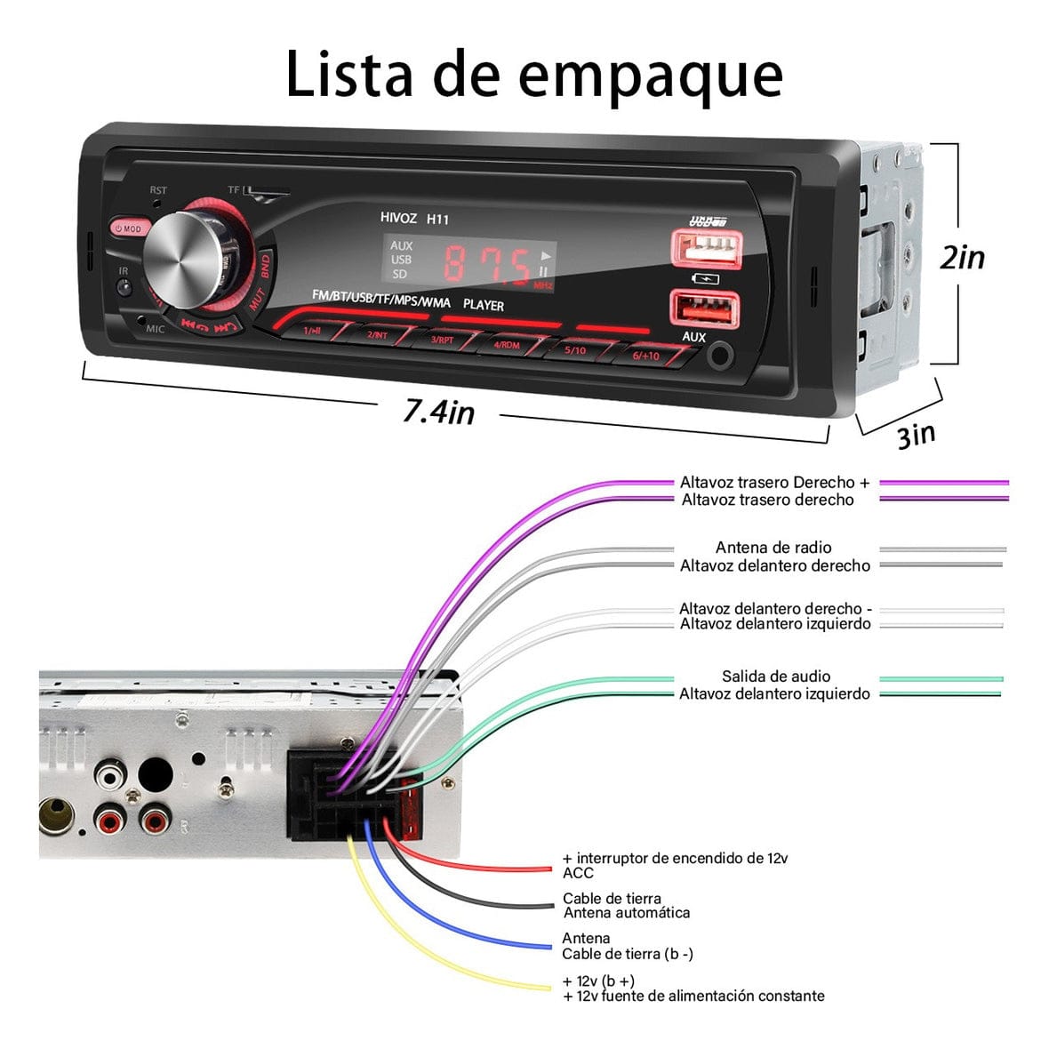 Auto Estereo Coche Reproductor Mp3 Radio Con Bt Aux 2usb Sd SY-12002