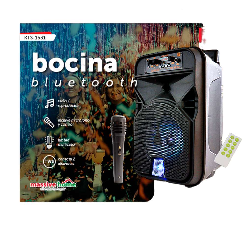 Bocina  KTS-1531, Bluetooth, TF Card, Radio FM, USB MIC. 8