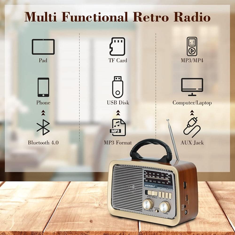 Bocina Radio FM - AM  Moreka 224, Bluetooth, TF Card, Lampara, USB3
