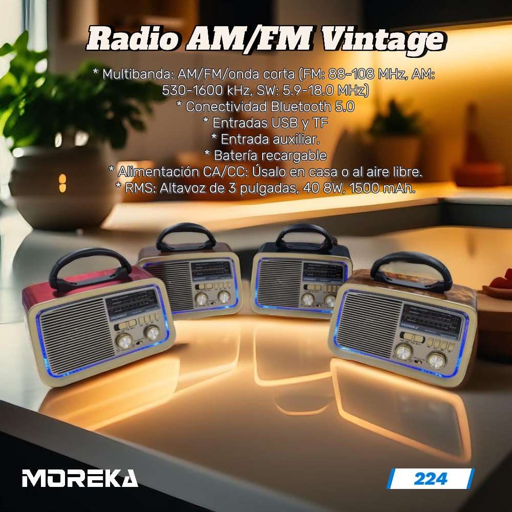 Bocina Radio FM - AM  Moreka 224, Bluetooth, TF Card, Lampara, USB5
