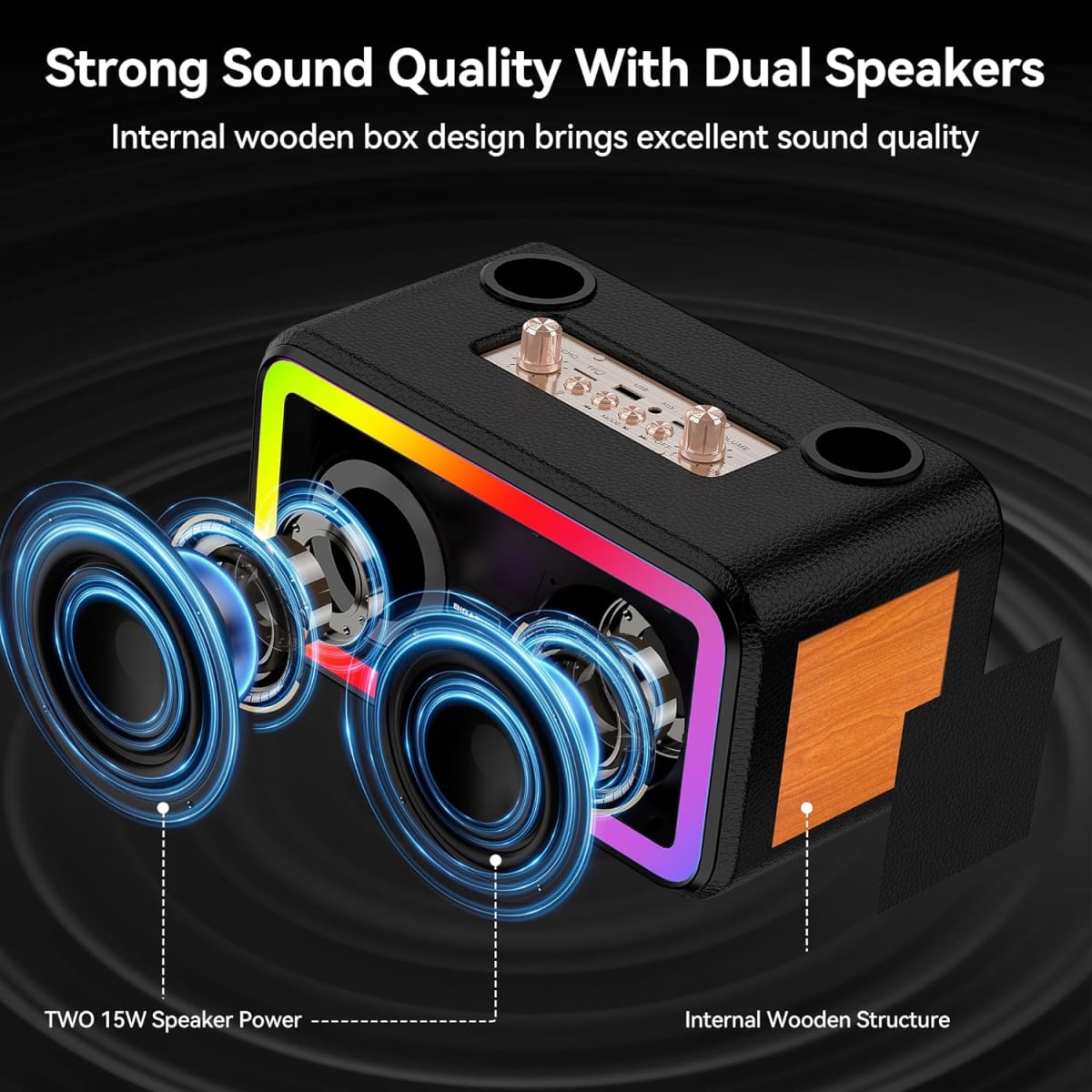 Bocina Karaoke Bluetooth  FM dual microfonos RGB Moreka 393+2