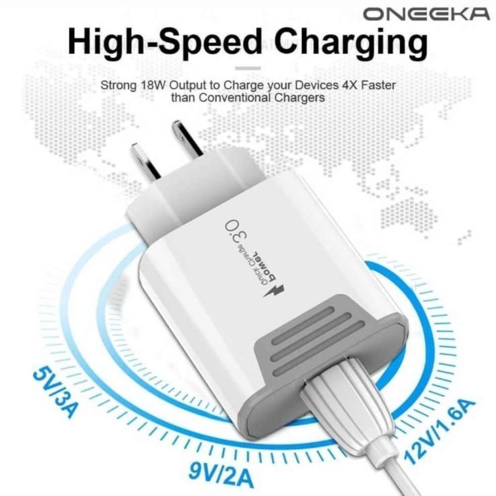Cargador V8 Oneeka N-D07 QC 3.0A cable 1M2