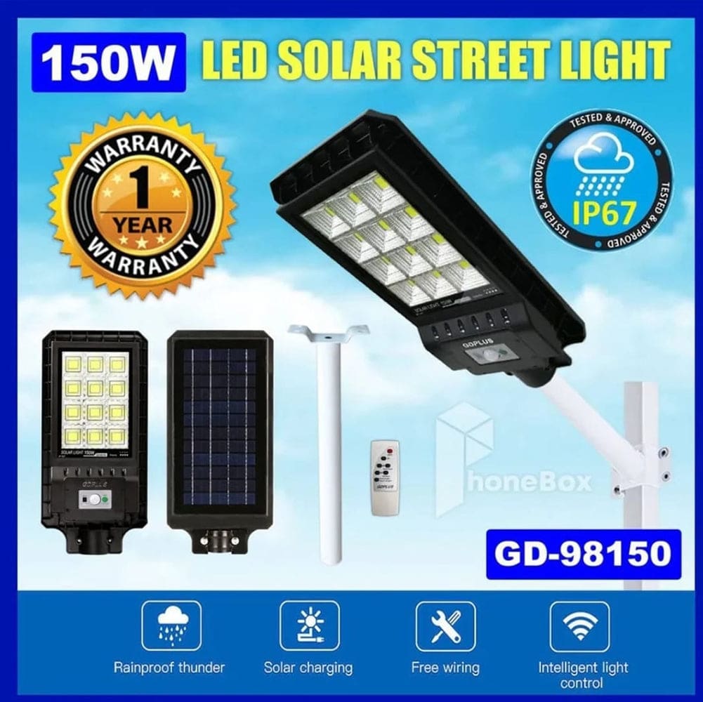 Luminaria Suburbana Alumbrado Publico Solar 150W con Sensor Movimiento GD-981507