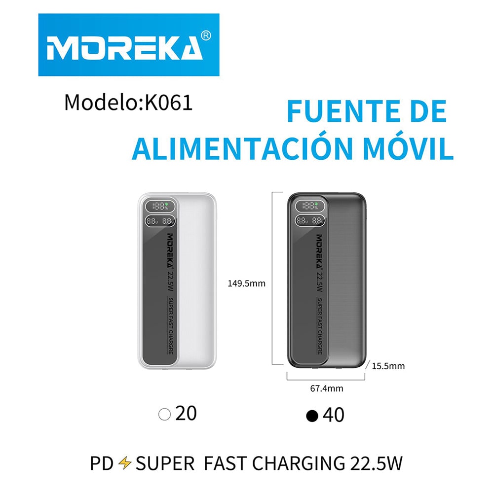 Powerbank Moreka K061 10000 mAh Tipo C IP Carga Rápida 22.5W3