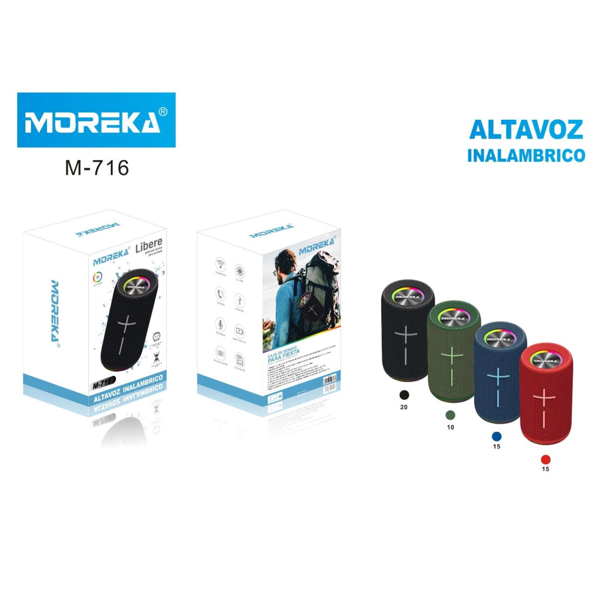 Bocina Bluetooth Moreka M-716 TF Card Radio FM Resistente al agua3