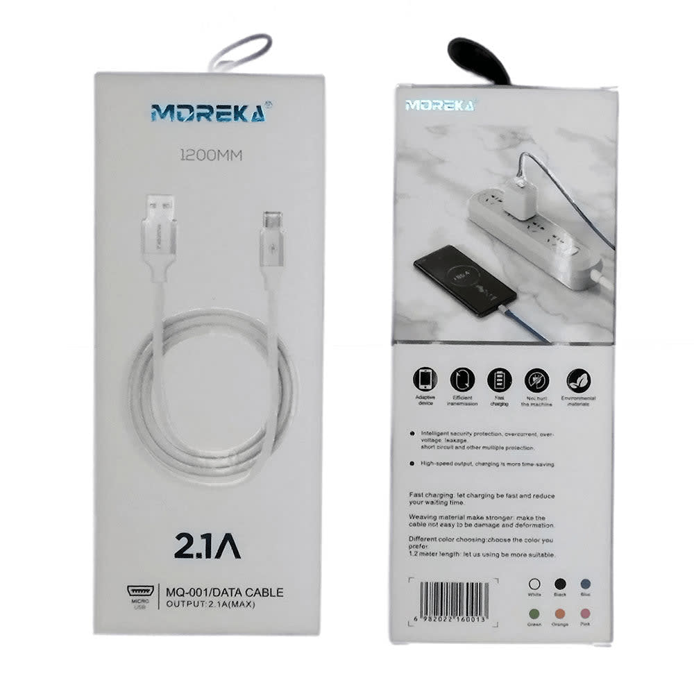 Cable Tipo V8 Micro USB, Moreka MQ-001, 2.1 A y Datos, 1 M.2