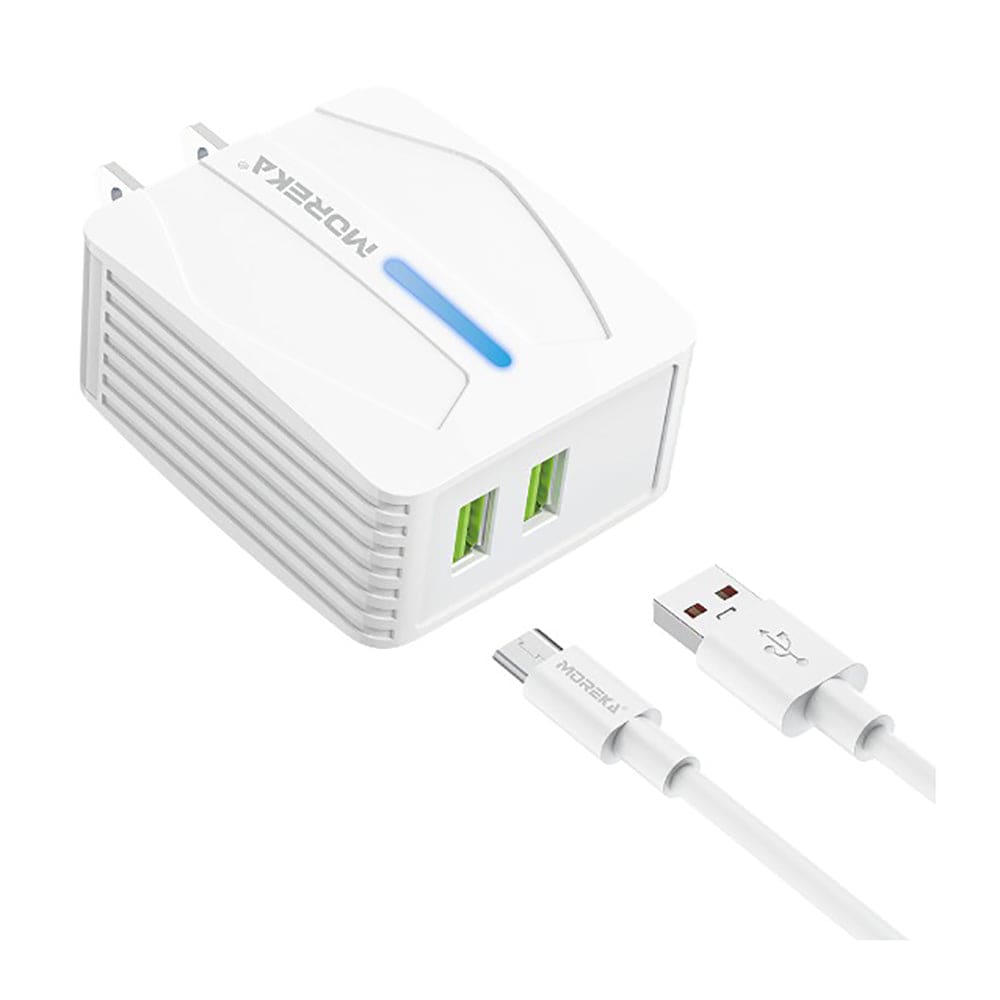 Cargador Moreka N0411  2.4A 2 USB incluye Cable Micro USB 1M5