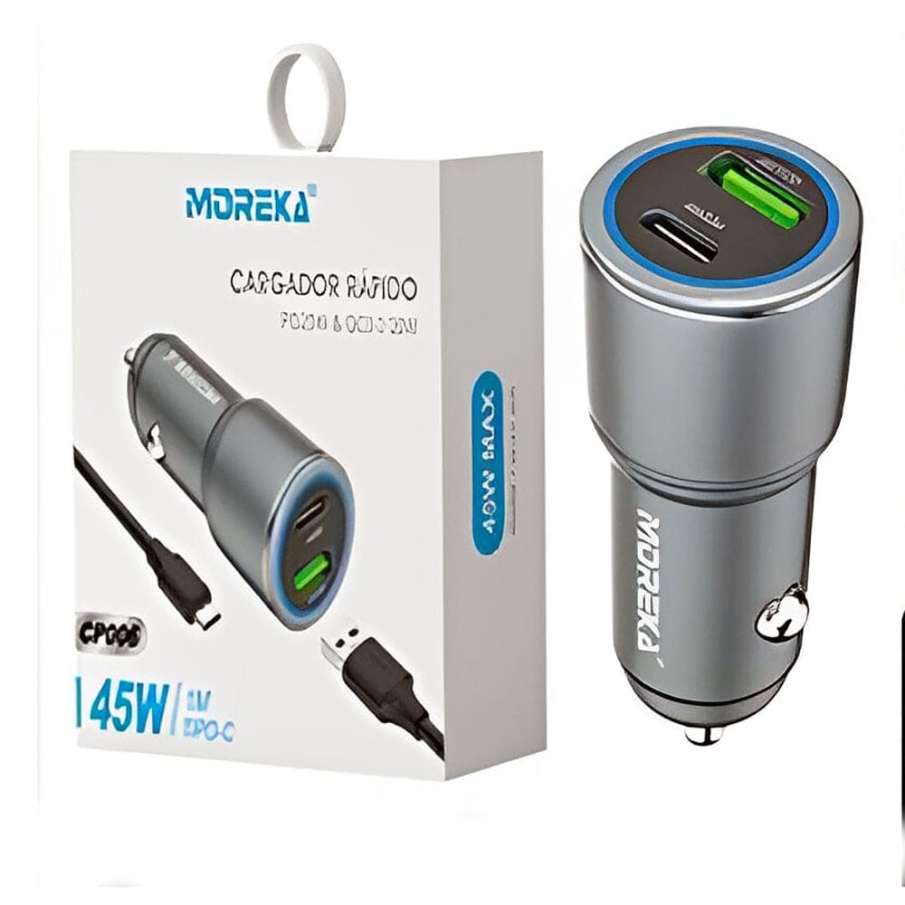 Turbo Cargador De Carro 45W  2 PD25W, QC3.0 20W  Cable 1M Moreka CP00685