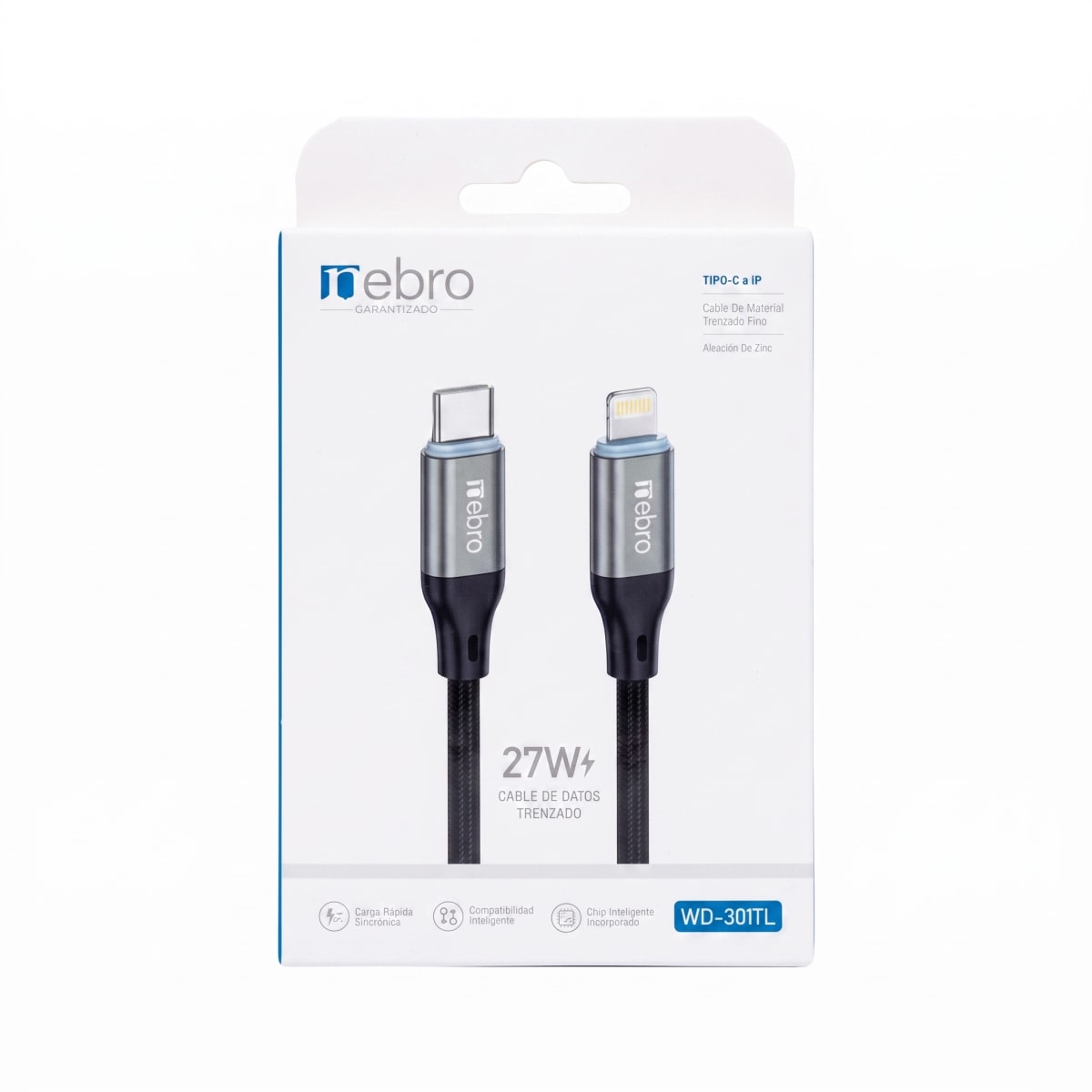 Cable Dato y Carga Nebro WD-301TL Tipo-C a IP Trenzado 1m 3A2