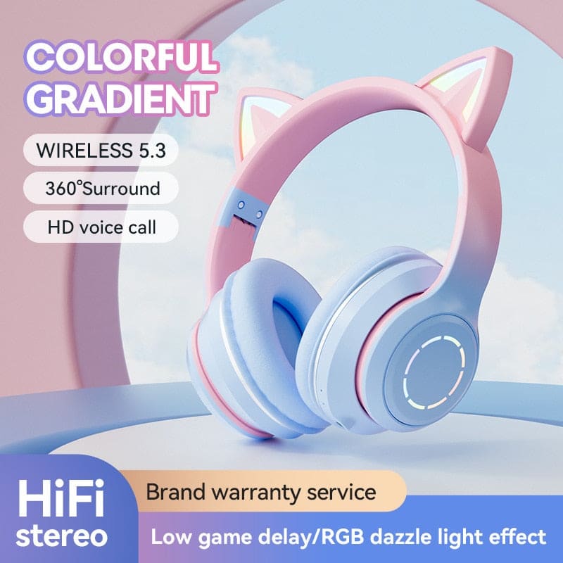 Diadema Gato Bluetooth inalámbrico Baja latencia larga duración RGB ST89M14