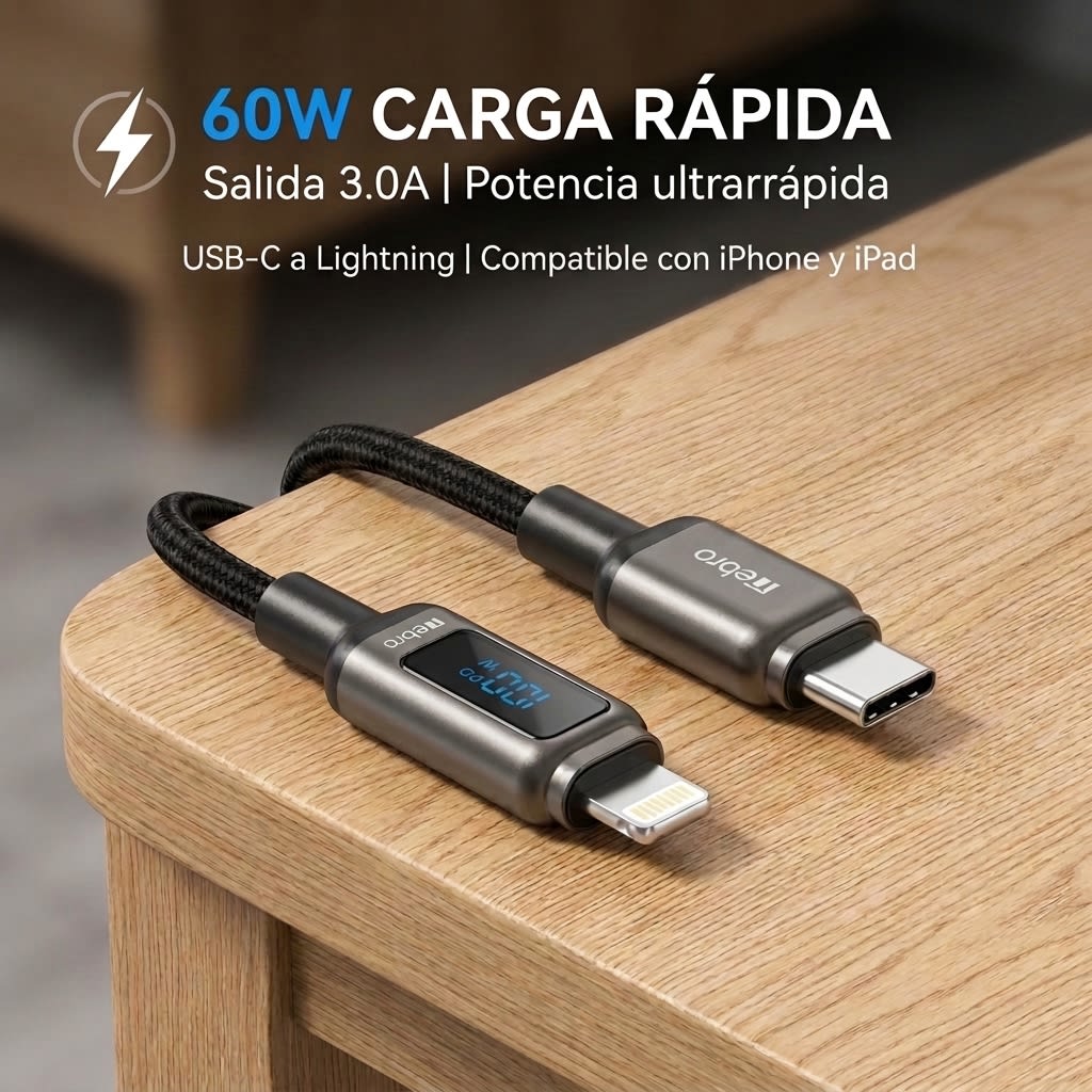 Cable Nebro WD-309TL USB-C a Lightning 60W Trenzado 1.2m7