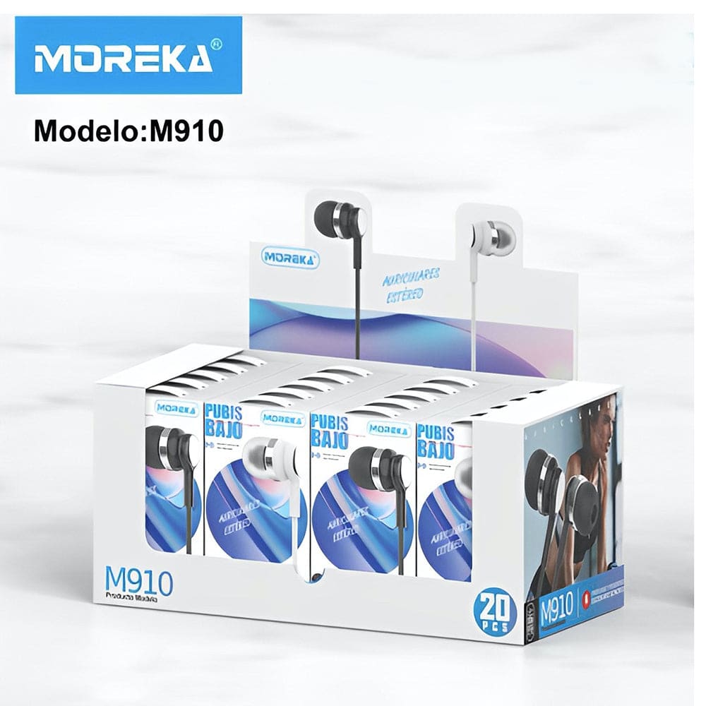 Paquete de 20 Audífonos Alámbrico 3.5 Moreka M-910, Manos Libres3