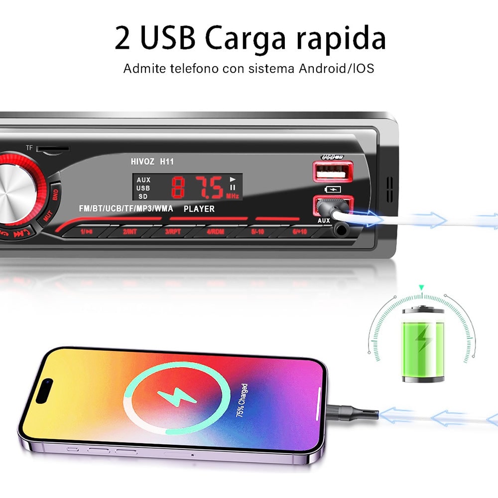 Auto Estereo Coche Reproductor Mp3 Radio Con Bt Aux 2usb Sd SY-12003