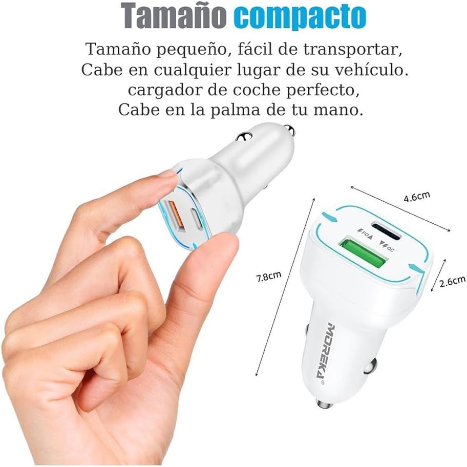 Turbo Cargador De Carro 45W Moreka CP009 Plug In puertos USB y C4