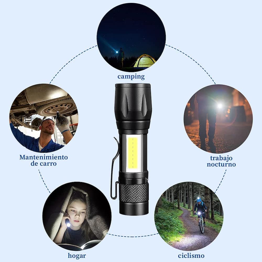 Lampara Táctica Recargable Usb Led 2000l Luz Lateral + Clip Moreka MB-5134