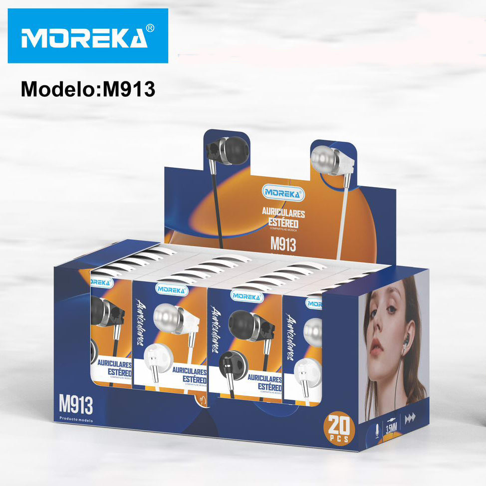Paquete de 20 Audífonos Alámbrico 3.5 Moreka M-913, Manos Libres3