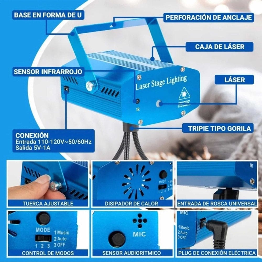 Proyector Láser Led Fiestas Disco Navidad largo alcance XLF-093