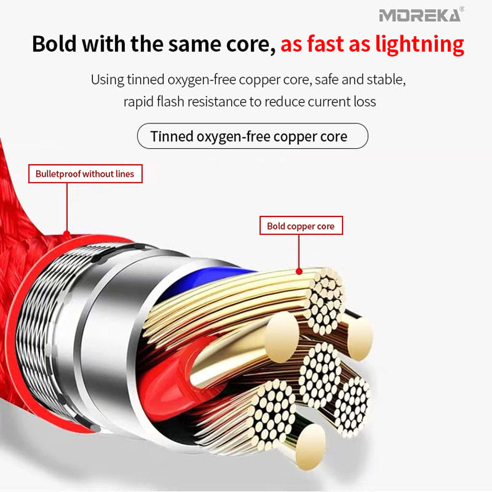 Cable 3 en 1 Moreka CB-25, 3.1 A y Datos, 1.2 M, Lightning, Tipo C, V89