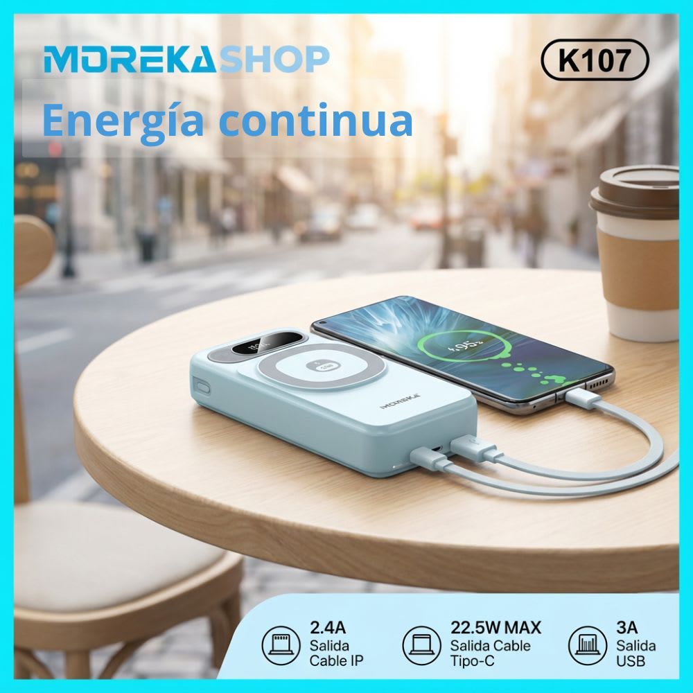Power Bank Moreka K107 20000mAh 22.5W Magsafe  15w Cables C Lightning3