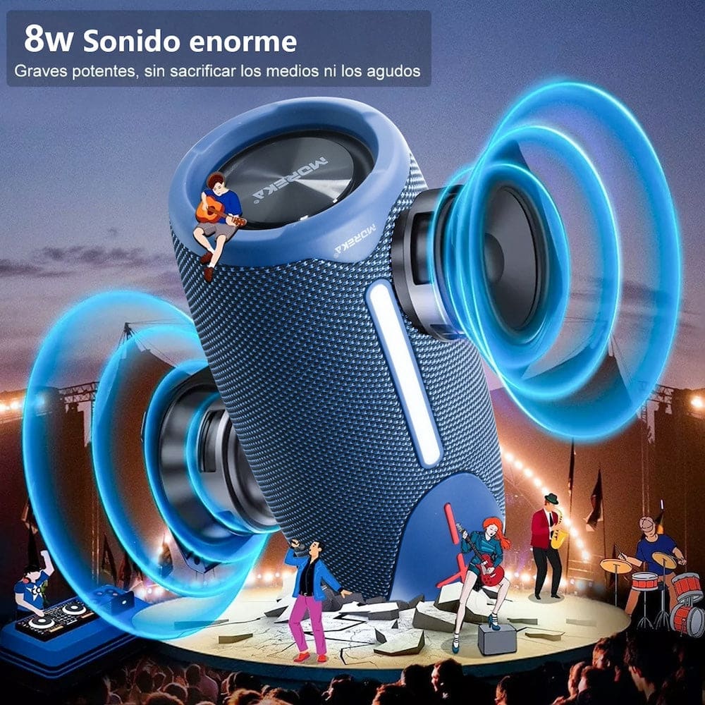 Bocina Bluetooth Moreka 383 RGB Radio FM Resistente al agua IPX6 8W7