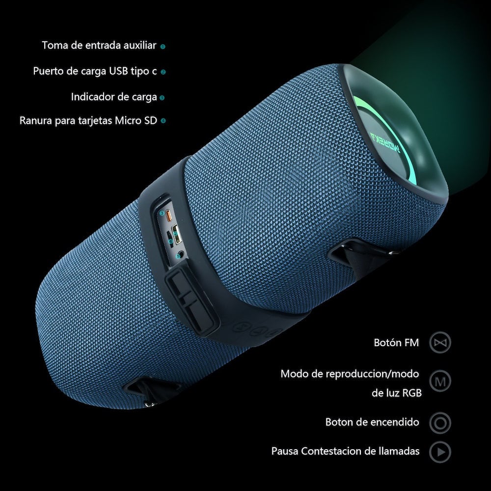 Bocina Bluetooth Moreka 376 Radio FM Resistente al agua 35W5