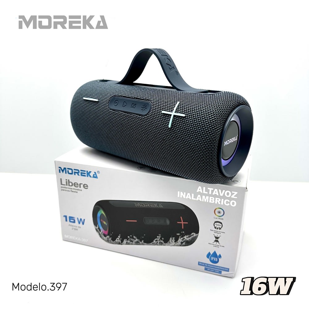 Bocina Moreka 397 16W, Bluetooth, TF Card, Radio FM, USB Contra Agua IPX65