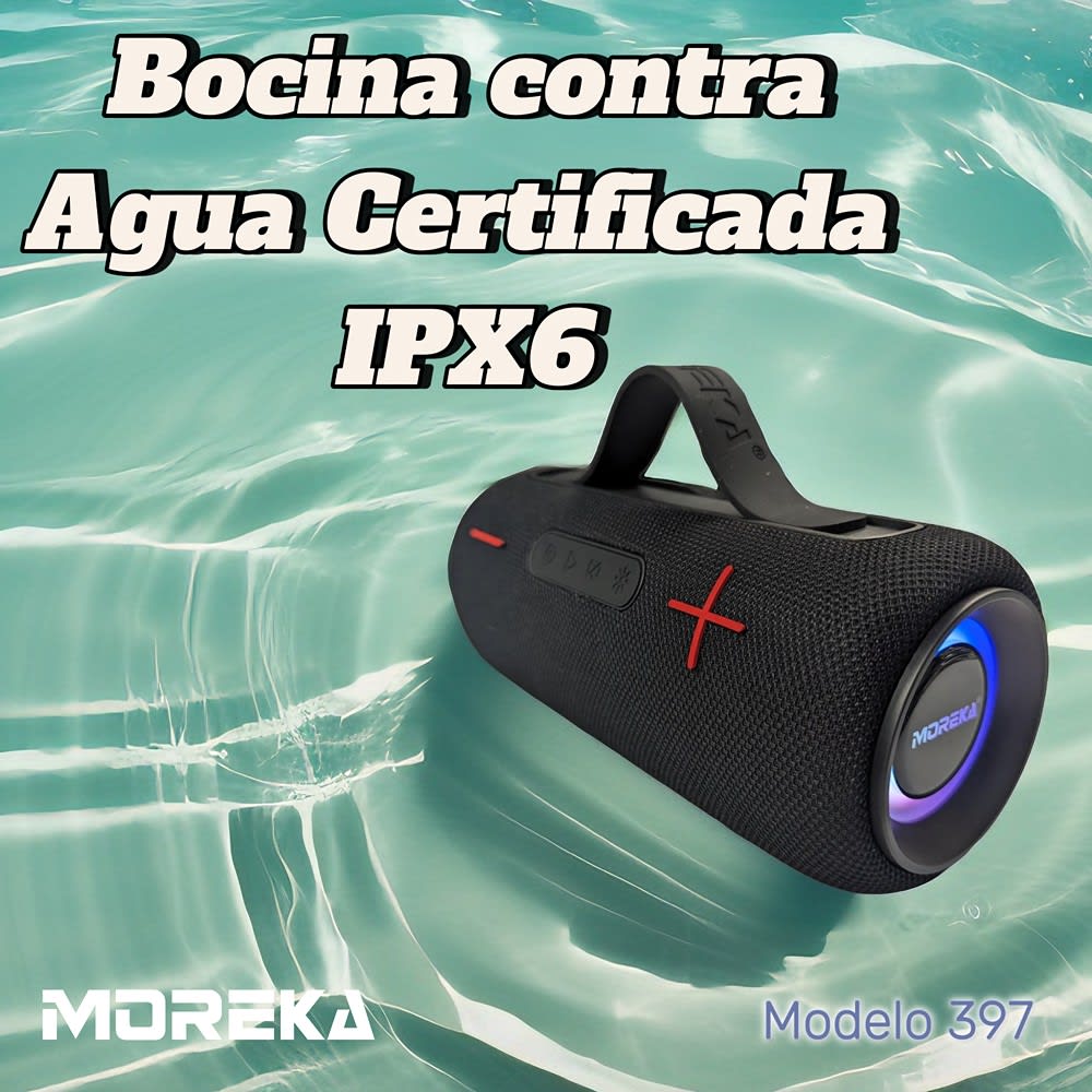 Bocina Moreka 397 16W, Bluetooth, TF Card, Radio FM, USB Contra Agua IPX610