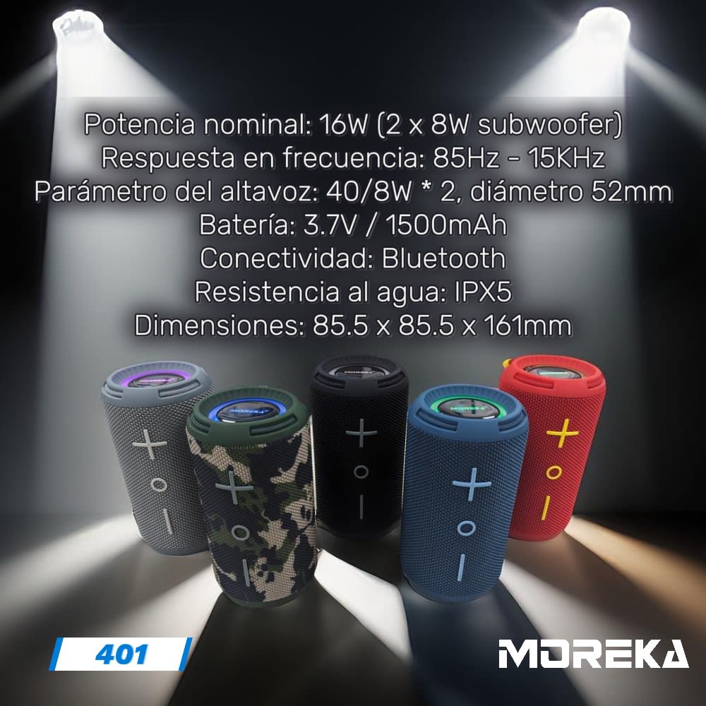 Bocina Moreka 401 16W, Bluetooth, TF Card, Radio FM, USB Contra Agua IPX58