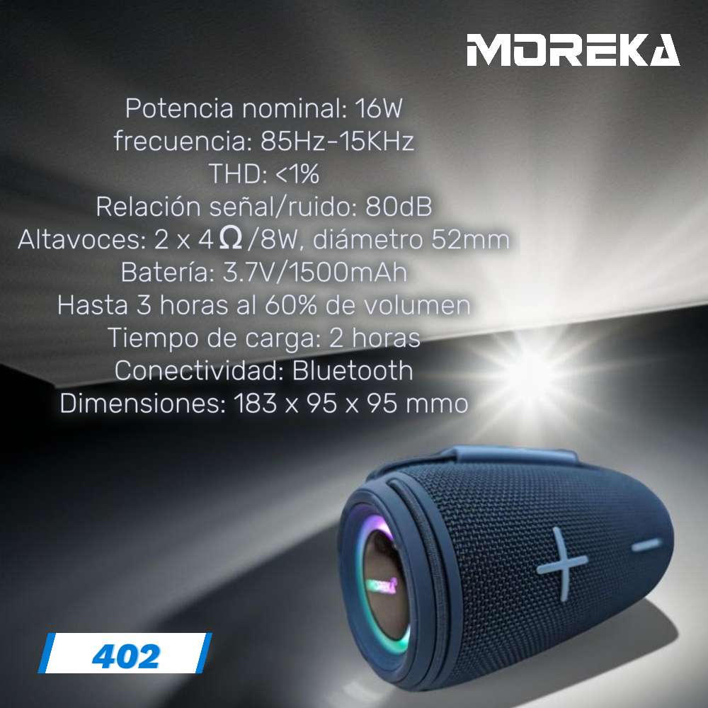 Bocina Moreka 402 16W, Bluetooth, TF Card, Radio FM, USB Contra Agua IPX62