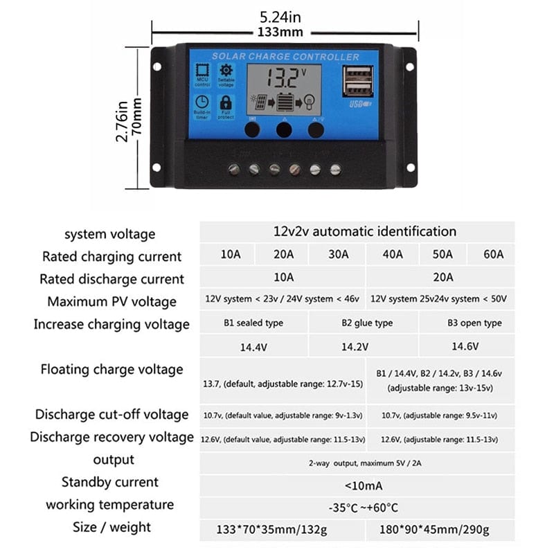 Controlador de panel Solar LCD, regulador de cargador de batería, 10A4
