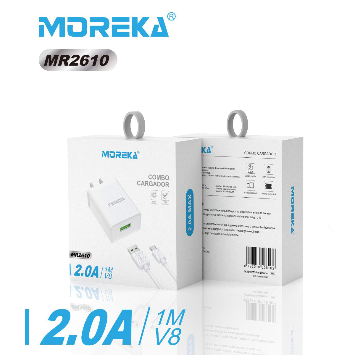 Cargador Moreka MR2610 2.0A Puerto Usb incluye tipo V8 1M4