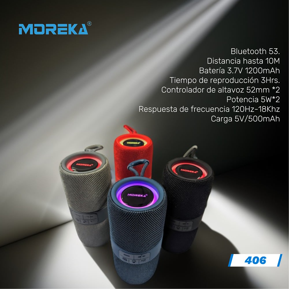 Bocina Moreka 406 RGB, Bluetooth, TF Card, Radio FM, USB3