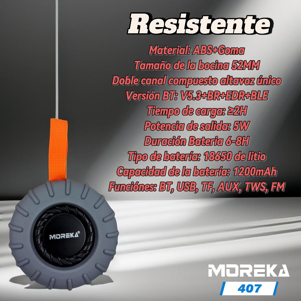 Bocina Moreka 407 5W, Bluetooth, TF Card, Radio FM, USB Contra Agua IPX64