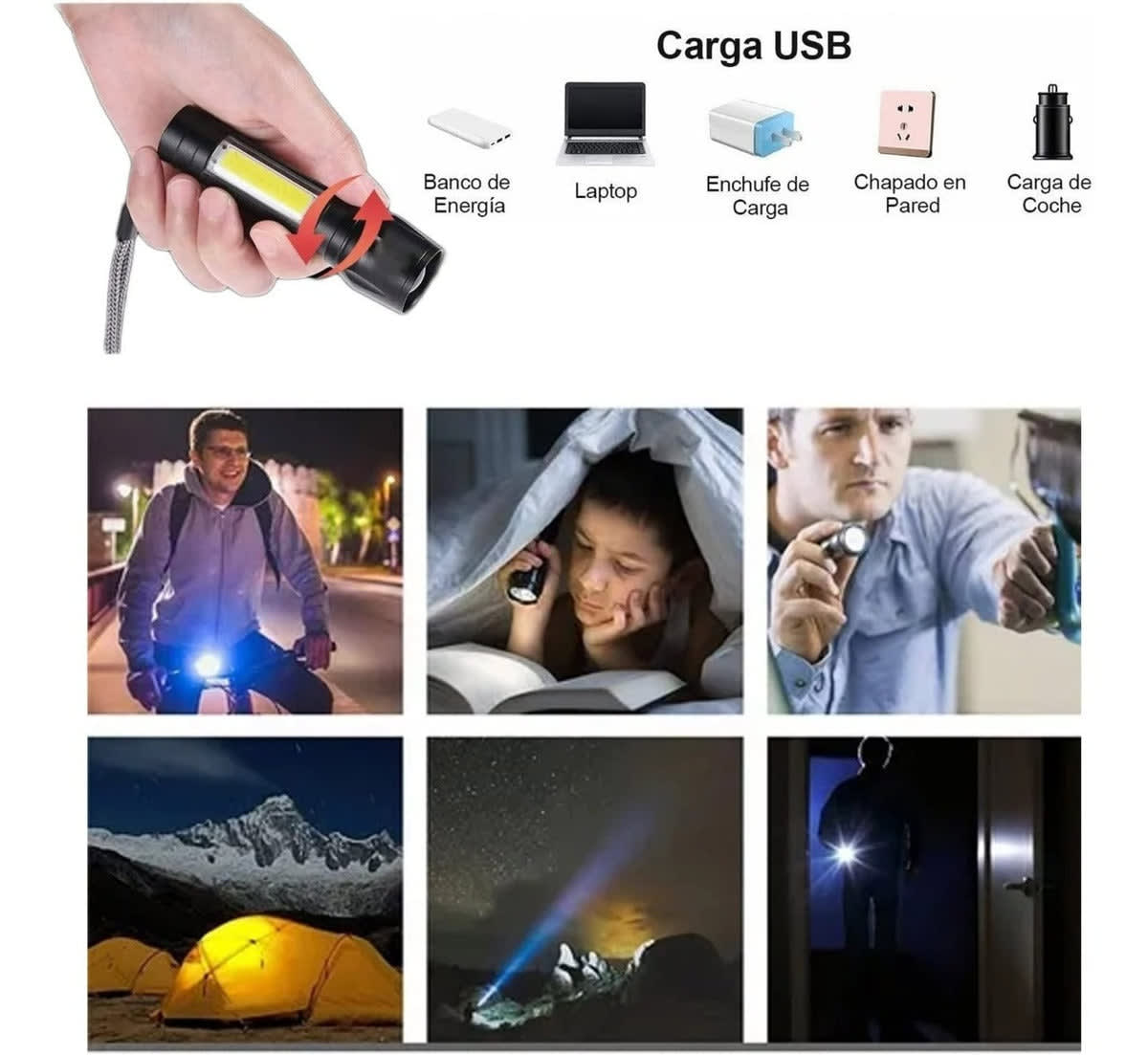 Linterna Moreka SQ-F101, Larga Duración, Metálica, Recargable4