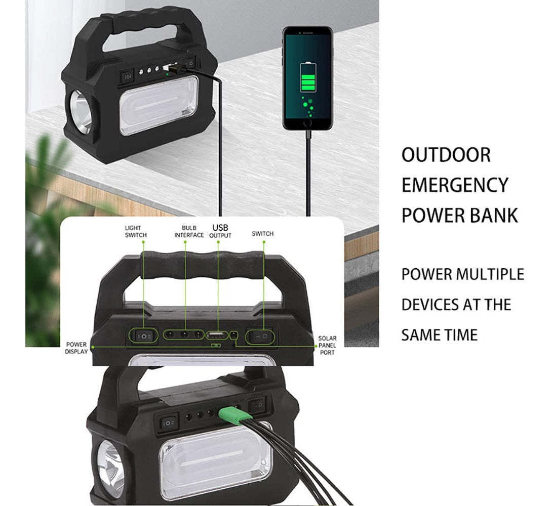 Mini Sistema Solar 3 Focos Linterna Power Bank MOR-80804