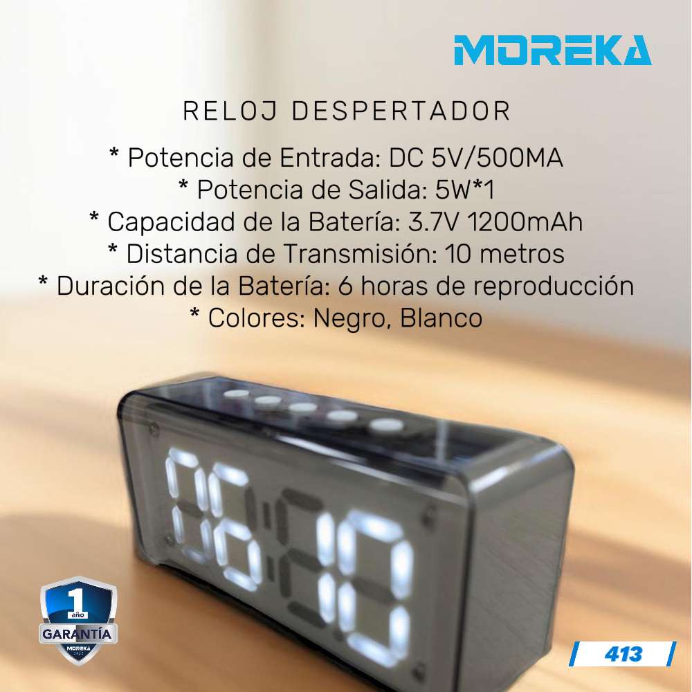 Bocina reloj Despertador Moreka 413 con 5W 3.7V 1200mAh4