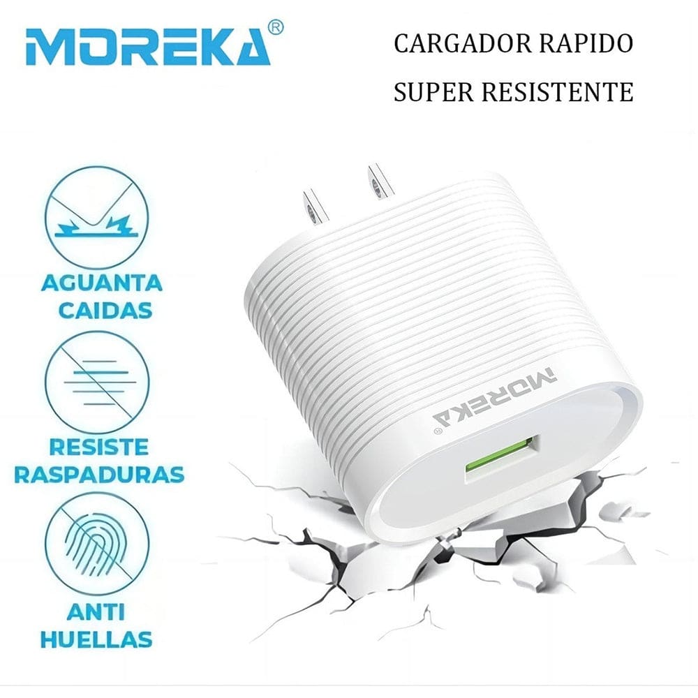 Cargador Moreka MR1245 2.4A Puerto USB incluye Cable Micro USB 1M5
