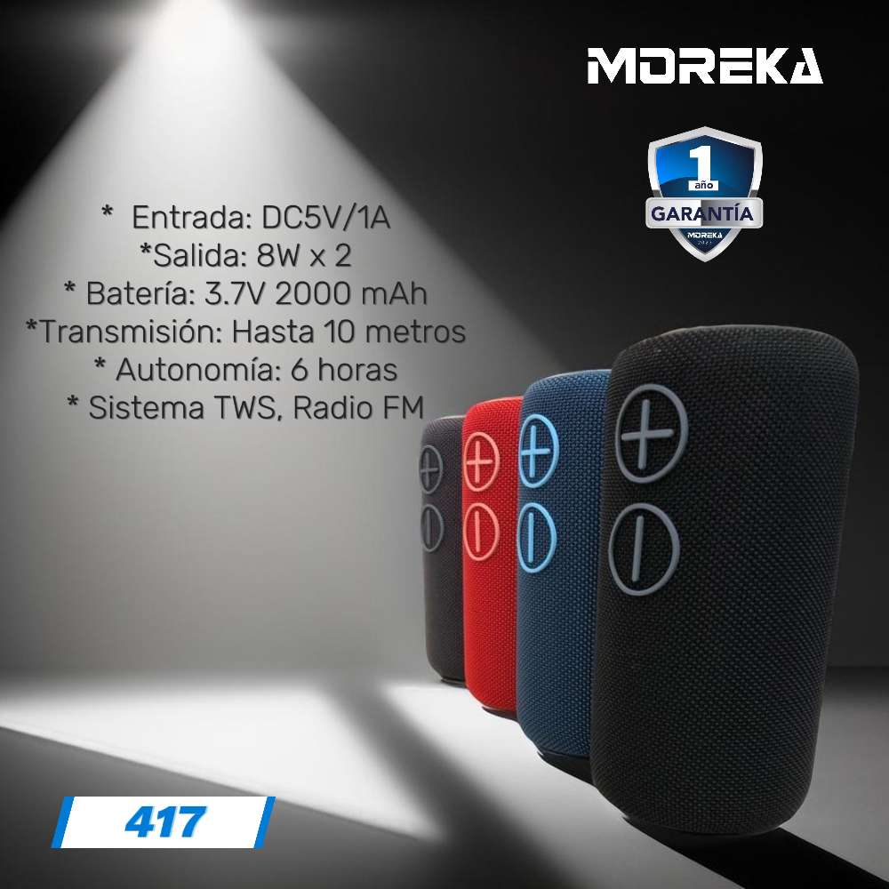 Bocina Moreka 417 16W 2000mAh Bluetooth, TF Card, Radio FM, USB Contra Agua IPX62