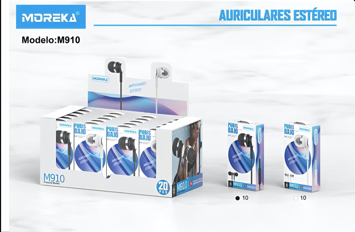 Paquete de 20 Audífonos Alámbrico 3.5 Moreka M-910, Manos Libres4