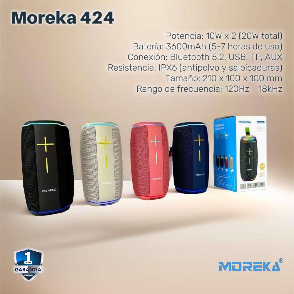 Bocina Moreka 424 20W 3600mAh 5-7 hrs de bateria Bluetooth, Contra Agua IPX62