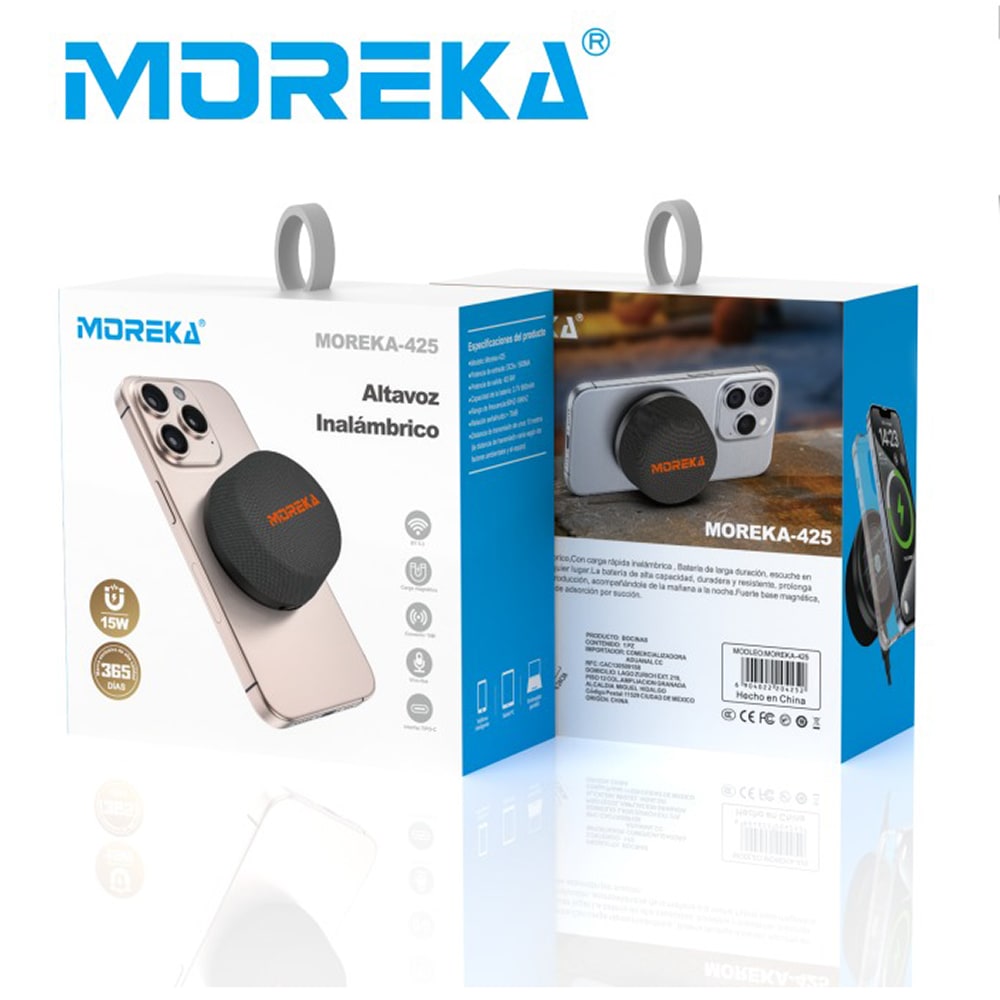 Bocina Moreka 425 6W 600mAh 6-8 hrs de bateria Bluetooth Magnetica MagSafe IPX68