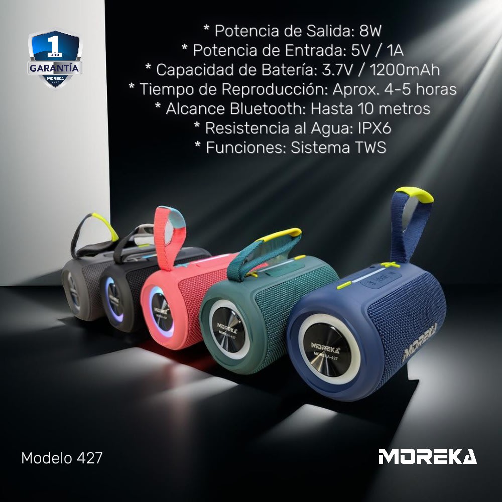 Bocina Bluetooth Moreka 427 8W 1200mAh TF Card Radio FM Resistente al agua IPX63