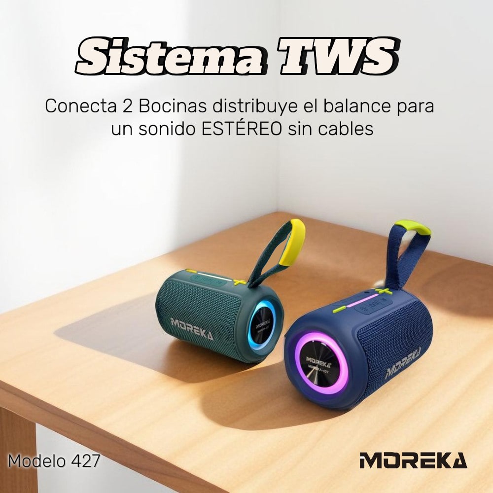 Bocina Bluetooth Moreka 427 8W 1200mAh TF Card Radio FM Resistente al agua IPX65
