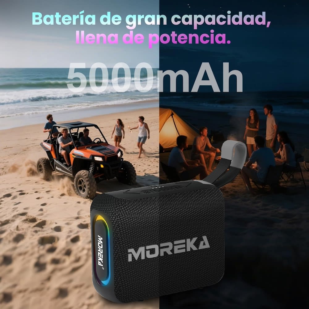 Bocina Power Bank Moreka 428 10W 5000mAh cables tipo IP y C hasta 25 Horas4