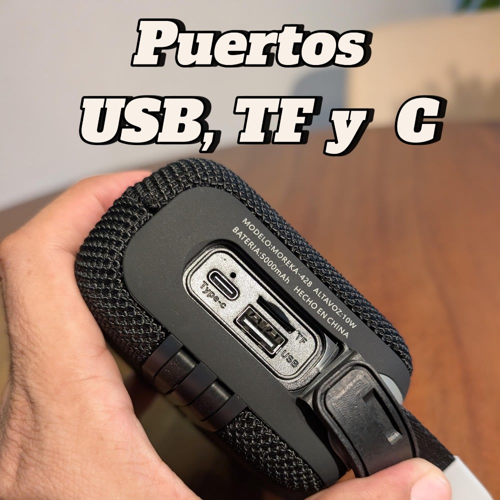 Bocina Power Bank Moreka 428 10W 5000mAh cables tipo IP y C hasta 25 Horas9