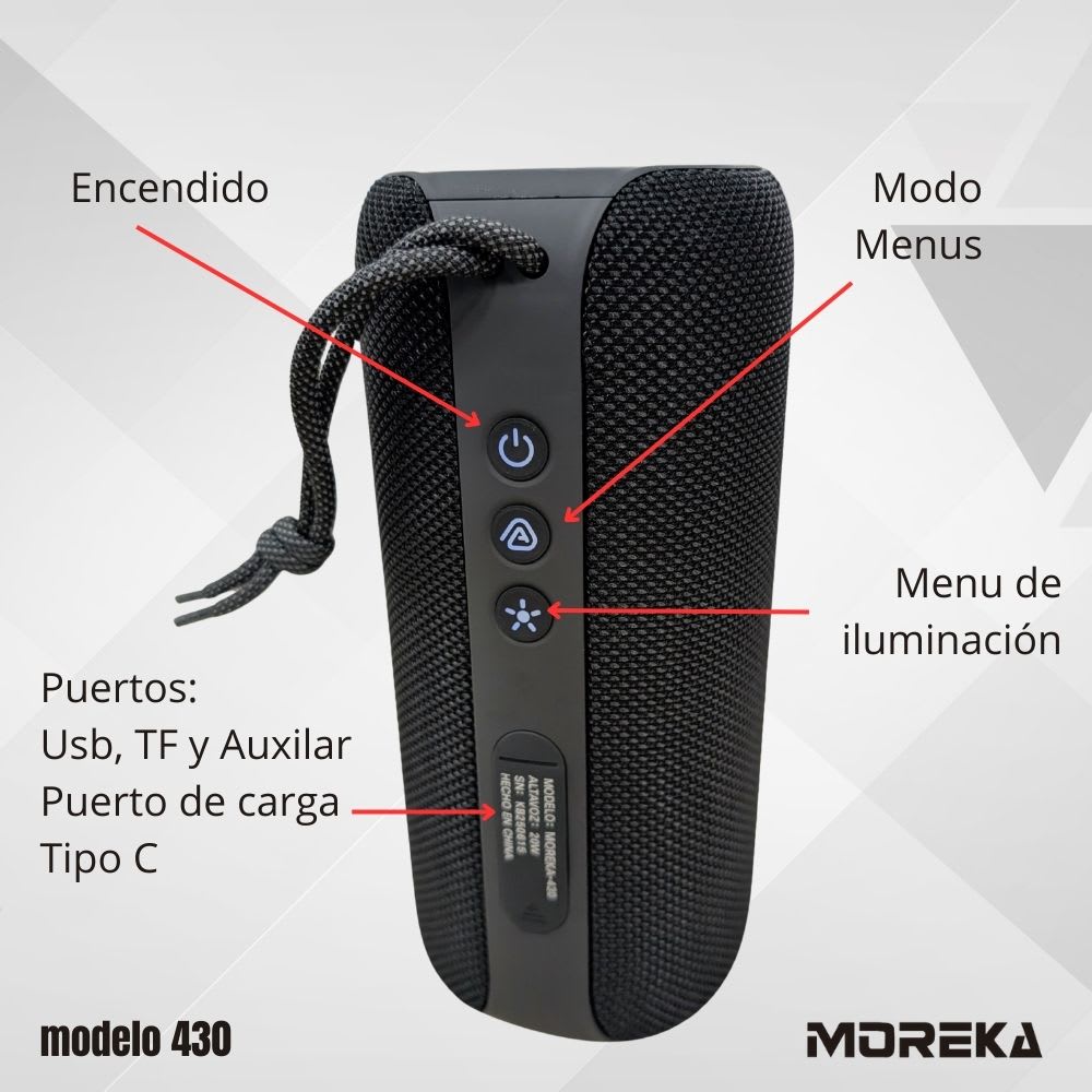 Bocina Moreka 430 20W 2400mAh 4-5 hrs de bateria Bluetooth IPX64
