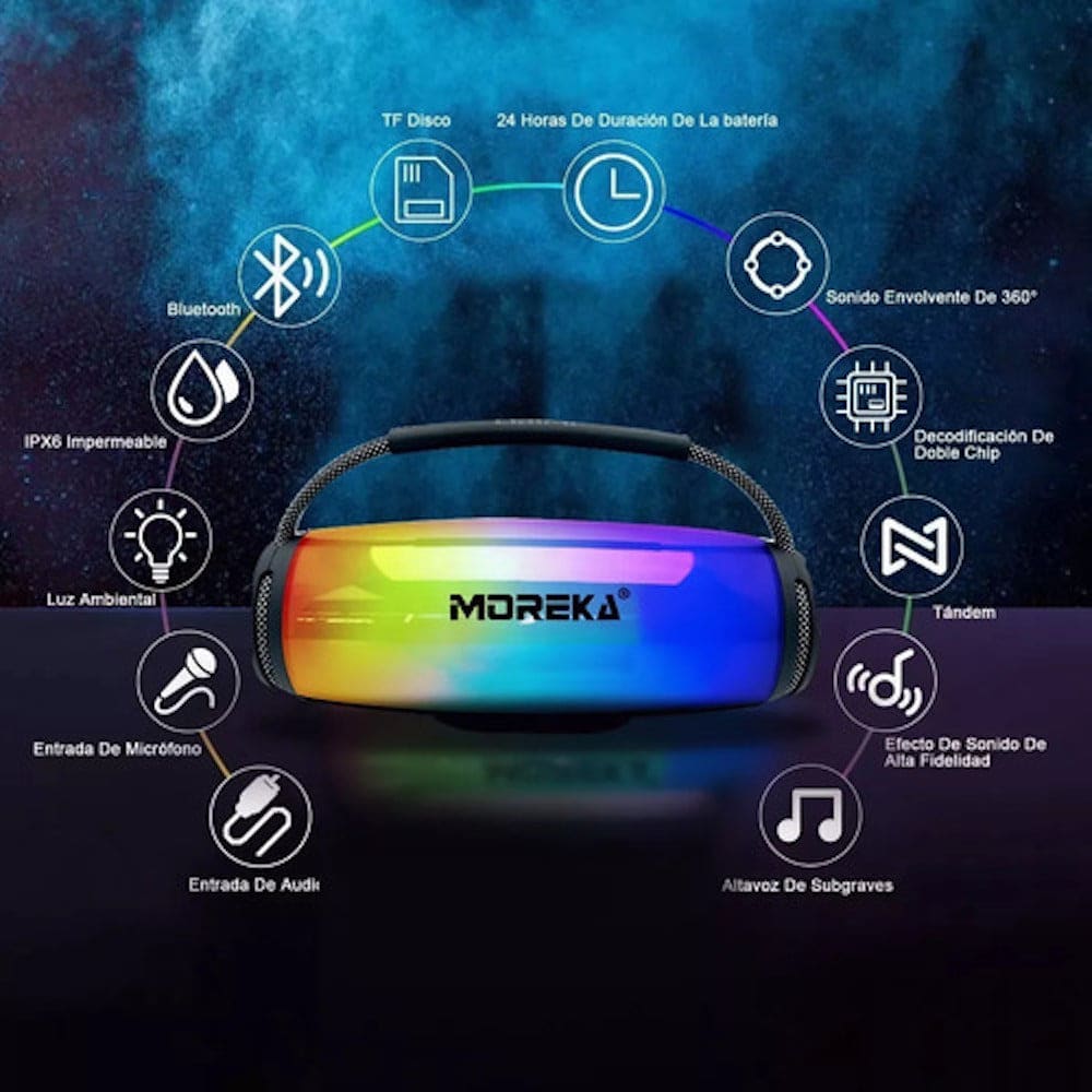 Bocina Bluetooth Moreka M-710 RGB Radio FM Resistente al agua4