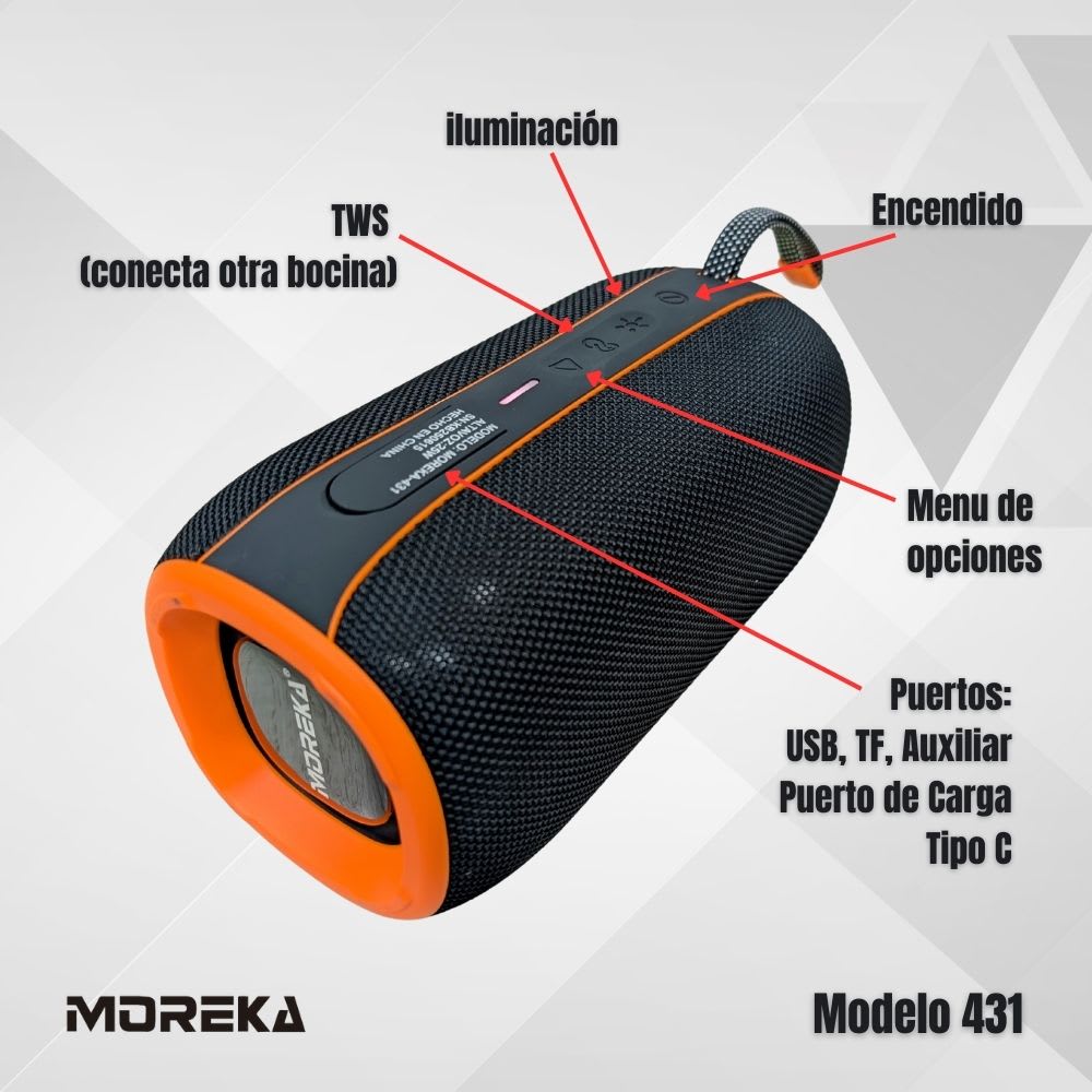 Bocina Moreka 431 Bluetooth IPX6 25W 4-5 hrs Batería4