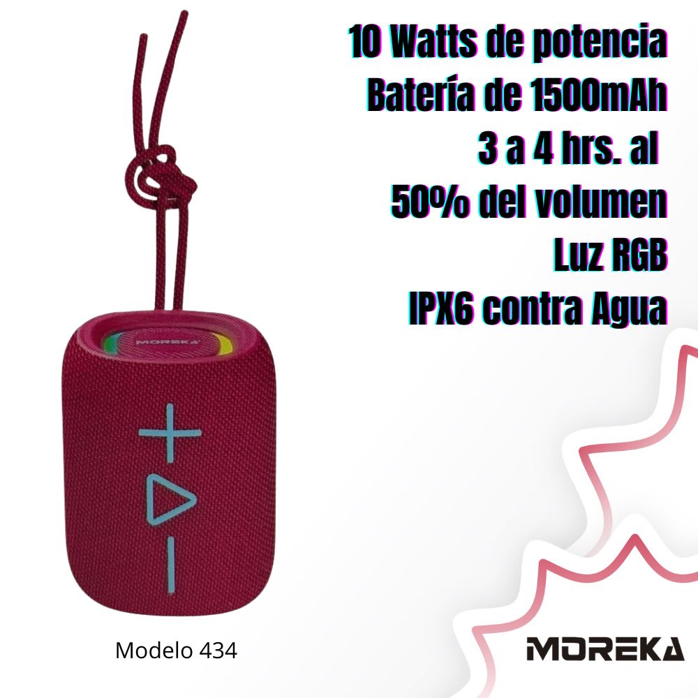 Bocina Moreka 434 10W Bluetooth RGB IPX6 4hrs batería3